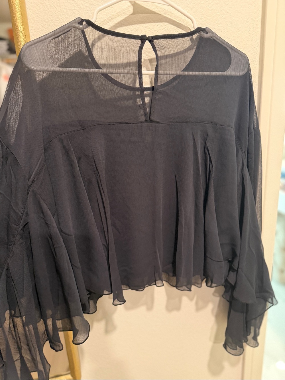 Robert Rodriguez black semi sheer ladies solid black blouse M